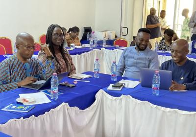From Left to Right Mr. James Owusu, Mrs. Harriet A.N. Asare, Dr. Dominic Damoah, and Mr. Albert Imbrah, Registrar VVU